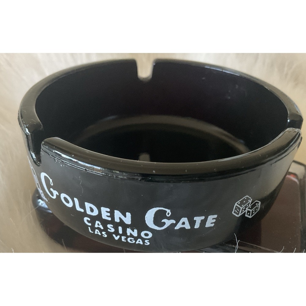 Golden Gate Casino Glass Ashtray Las Vegas 60s 70s 80s Vintage Black Glass MCM